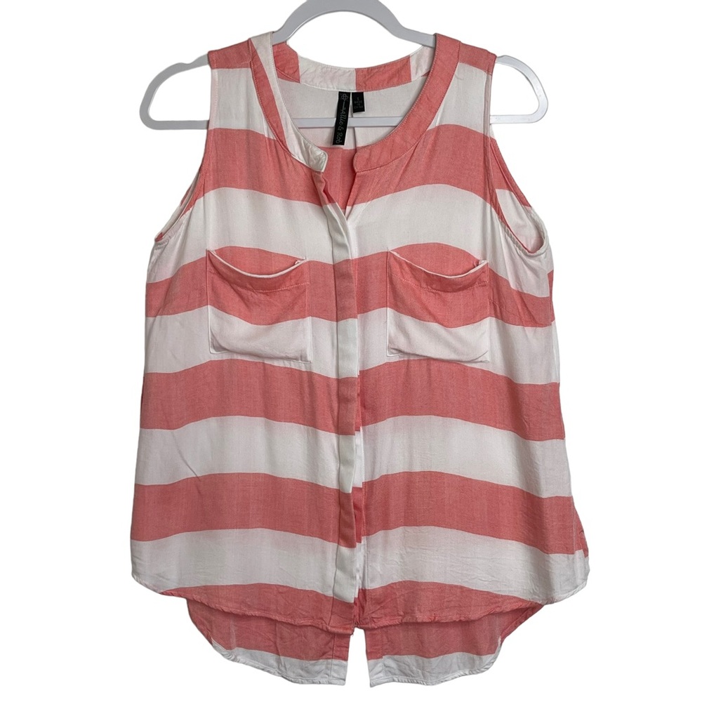Allie & Rob Button Up Sleeveless Top Lightweight Summer Beach Wide Stripes Small